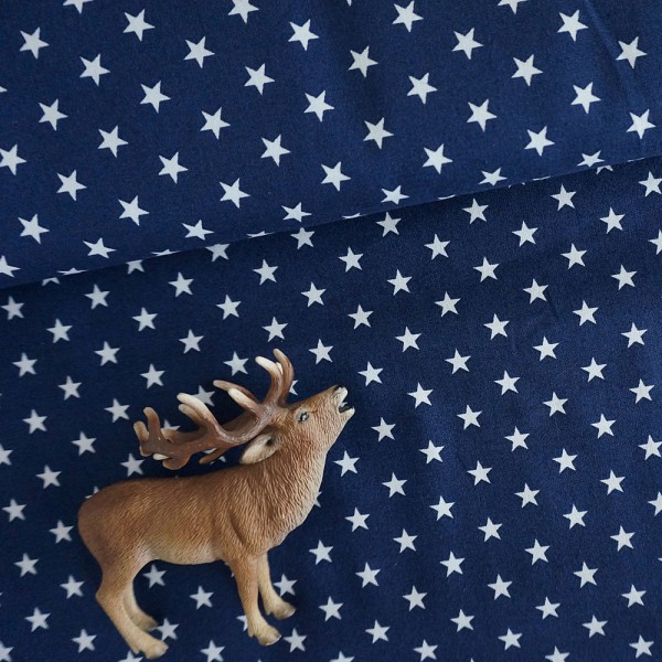 Baumwollstoff, Carrie, Sterne 7 mm, Dunkelblau/Weiß