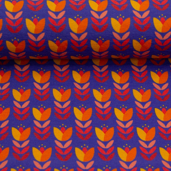 Jersey, Retro Tulpe, Königsblau, swafing, Meterware