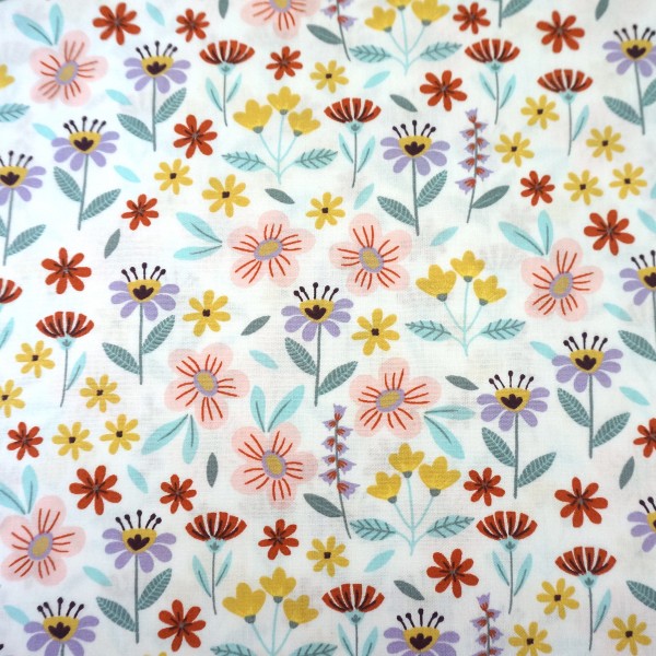 Baumwollstoff, Popelin, Sommmerwiese, Weiß, Meterware