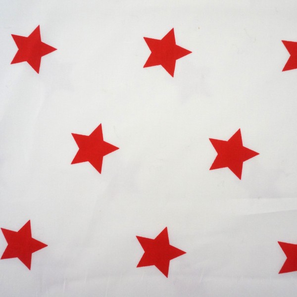 Baumwollstoff, Popeline große Sterne, Maxisterne, Weiß/Rot