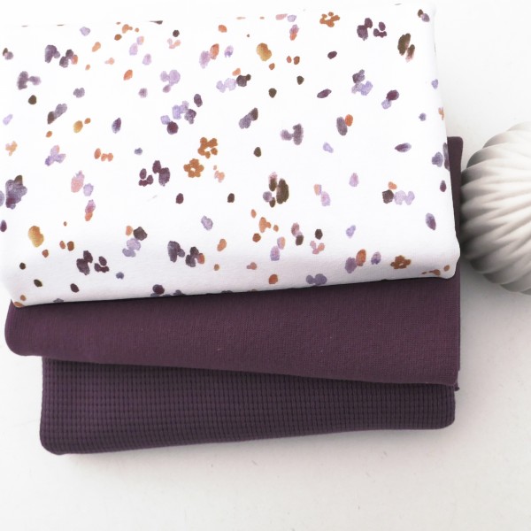 Stoffpaket Jersey, Kleckse Mauve, Waffeljersey und Bündchen Mauve
