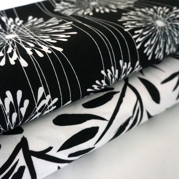 Halbleinen, Viskose, große Äste, Zweige Weiß, Meterware