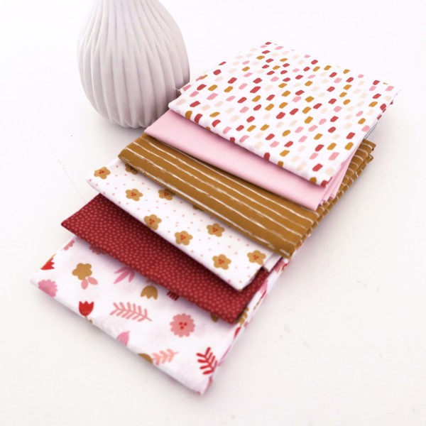 Stoffpaket Baumwolle, Fat Quarter, Blumen, Striche, Kleckse, Linien