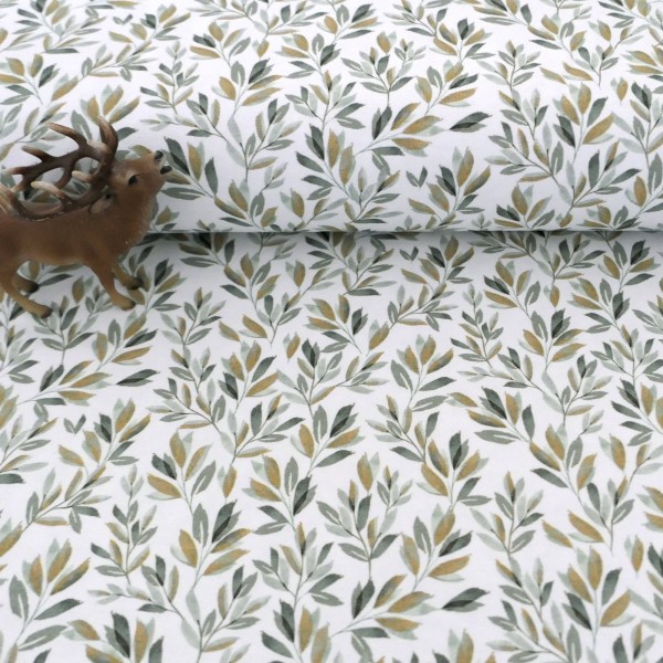 Jersey Blätter, Zweige, Salbei, Smaragd, Meterware