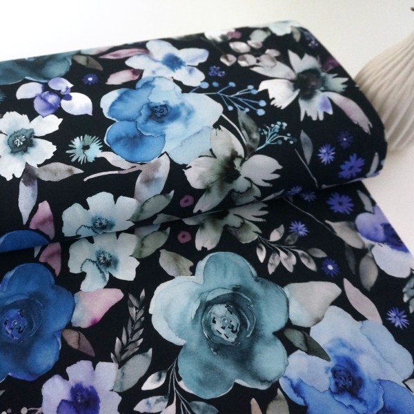 Jersey, Winter Flower, Blau, Digitaldruck, Meterware