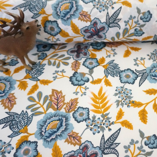 beschichtete Baumwolle, Paisley Blumen, Weiß, Meterware