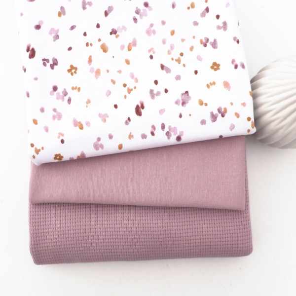 Stoffpaket Jersey, Kleckse Altrosa, Waffeljersey und 50cm Bündchen Altrosa