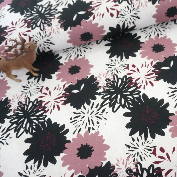 Jersey, Johanna, große Blüten, Altrosa, Schwarz, swafing, Meterware