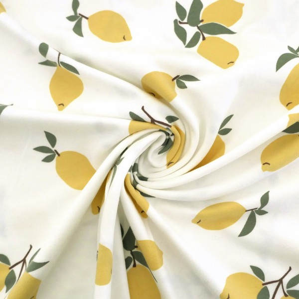 Jersey große Zitronen, Off-White, Gelb, Meterware