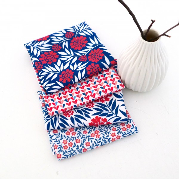 Stoffpaket Baumwolle, Blumen, Herzen, Punkte, Patchwork