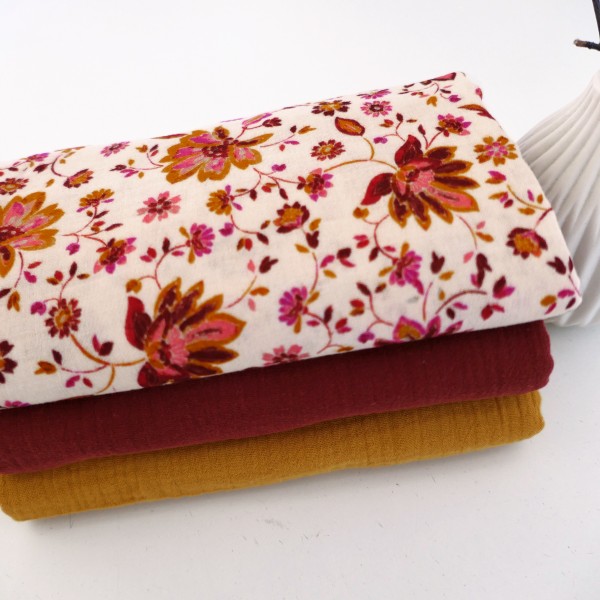 Stoffpaket Musselin, Spätsommer, Uni Senf und Rost