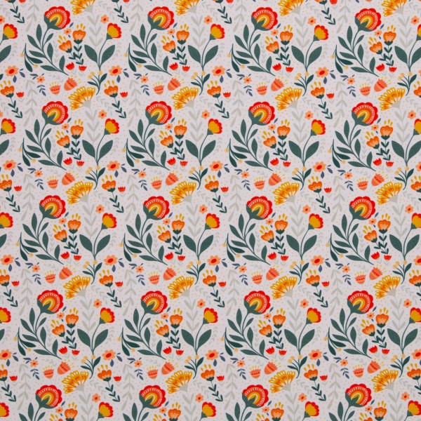 French Terry, Fields of Joy, Blumen, Weiß, Bunt, Meterware