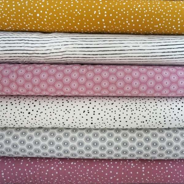 Jersey, Kleckse, Punkte, Senfgelb, Meterware