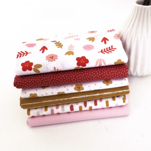 Stoffpaket Baumwolle, Fat Quarter, Blumen, Striche, Kleckse, Linien