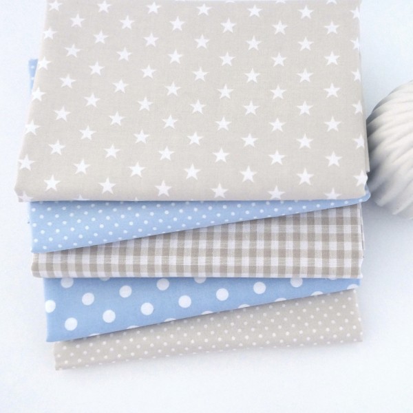 Stoffpaket Baumwolle, Fat Quarter, 5 x 50 x 72 cm, Hellblau, Creme, Patchwork