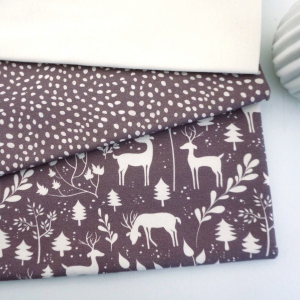 Stoffpaket Jersey, 'Miniwinter', Rotwild, Kleckse Mauve, Bündchen