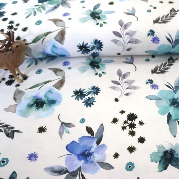 Jersey, Gypsy Flower, Weiß/Blau, Digitaldruck, Meterware