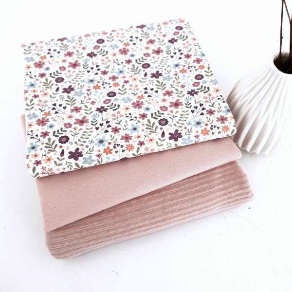 Stoffpaket Jersey Streublumen, Cordjersey Softrose und Bündchen