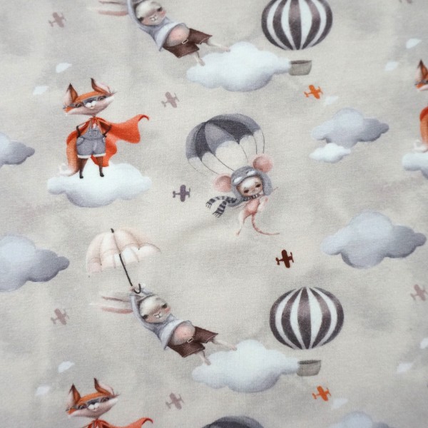 Jersey, Let's Fly, Tiere, Water Colour, Greige, Meterware