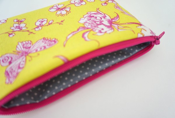 Minitasche, Organizer, Kirschblüte, Gelb, Pink, gefüttert