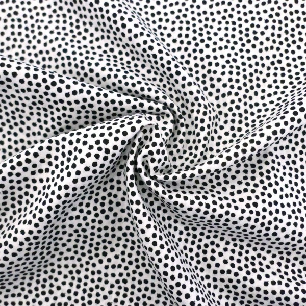 Baumwollstoff, Punkte, Weiß, Schwarz, Meterware