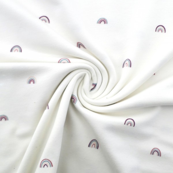 Jersey Regenbögen, Off-White, Altrosa, Altrosa, Blau, Meterware
