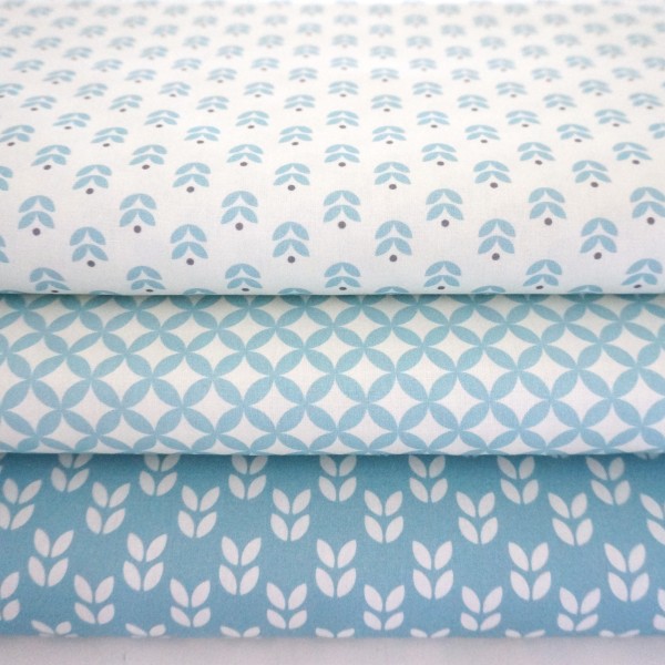 Baumwollstoff, Popeline, Kansas, Blätter, Hellblau, swafing, Meterware
