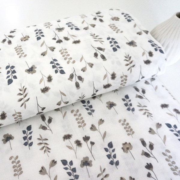 Musselin, Double Gauze, Wiesenkräuter, Taupe, Meterware