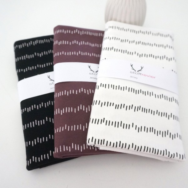 Stoffpaket Jersey, irregular Stripes, Schwarz, Mauve, Ecru