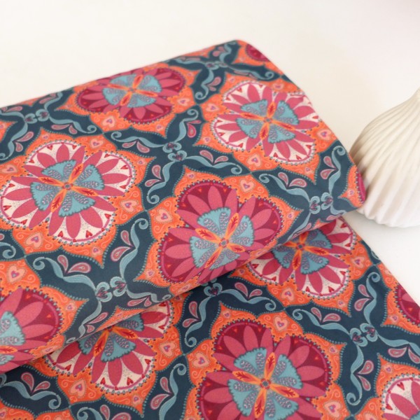 Samt, Boho Velvet, Ornamente, Petrol, Rot, Orange, swafing, Meterware