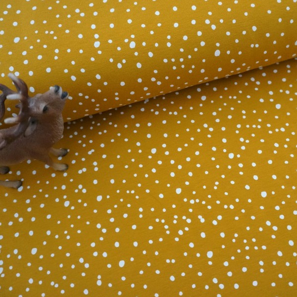 Jersey, Kleckse, Punkte, Senfgelb, Meterware