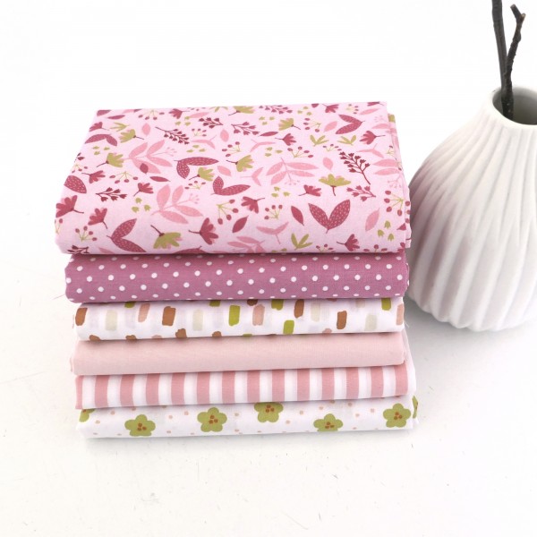 Stoffpaket Baumwolle, Fat Quarter, Blumen, Striche, Kleckse, Streifen