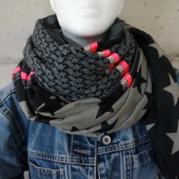 Halstuch Unikat "Pimp my Pali" Schwarz/Taupe, Neonpink