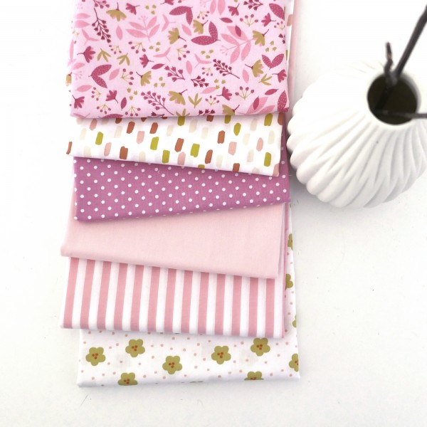 Stoffpaket Baumwolle, Fat Quarter, Blumen, Striche, Kleckse, Streifen