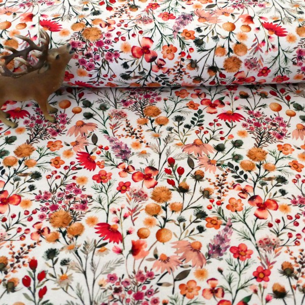 Jersey 'Flowers', Weiß, Bunt, Digitaldruck, Meterware