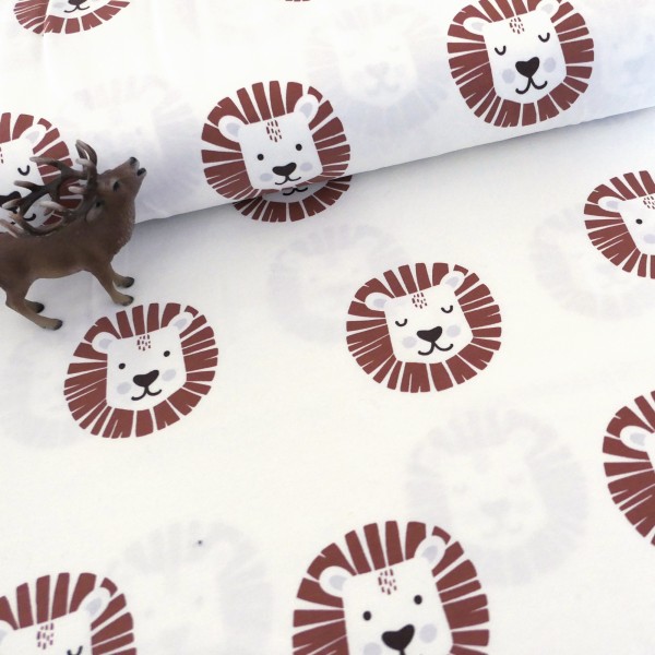 Jersey große Löwenköpfe, Off-White, Braun, Meterware