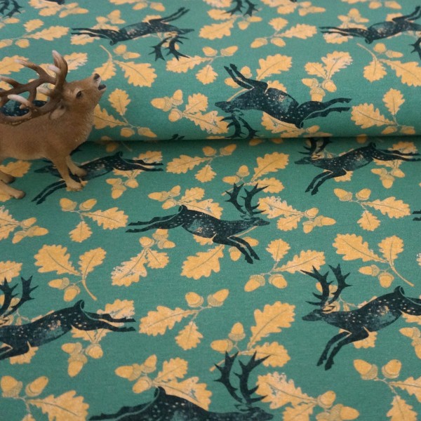 Jersey, Natural Stamp, Hirsche, Grün, swafing, Meterware