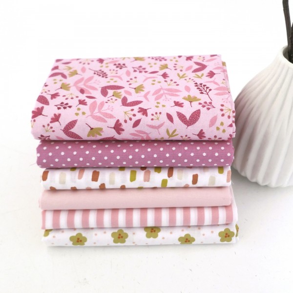 Stoffpaket Baumwolle, Fat Quarter, Blumen, Striche, Kleckse, Streifen