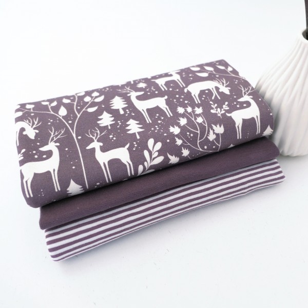 Stoffpaket Jersey, 'Miniwinter', Rotwild, Ringel Mauve, 50cm Bündchen