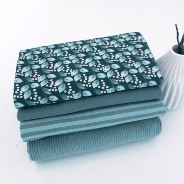 Jersey/Cord Stoffpaket, Beeren Blau, Streifen, Uni, Mint, 50cm Bündchen