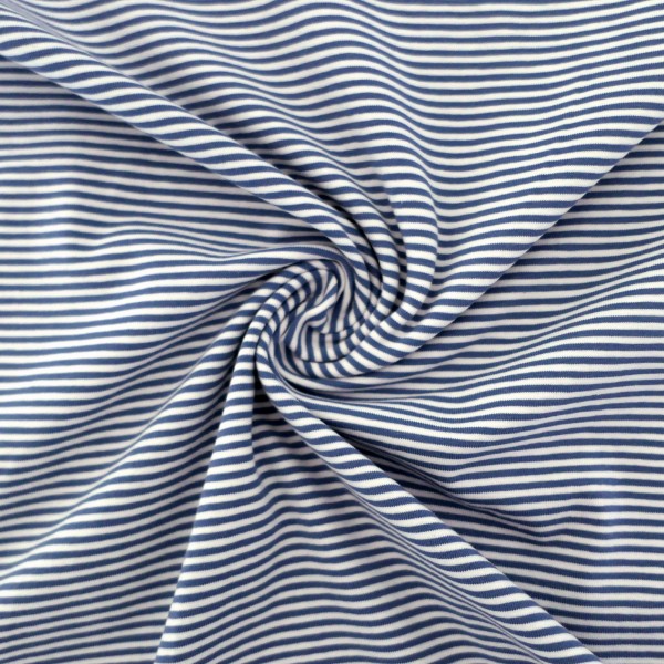 Ringeljersey Jeansblau/Weiß, Meterware