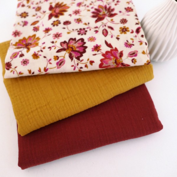 Stoffpaket Musselin, Spätsommer, Uni Senf und Rost