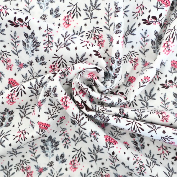 Baumwollstoff, Zweige, Blüten, Dolden, Off-White, Meterware