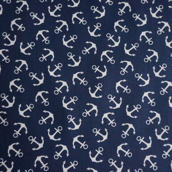 Baumwollstoff "Ostsee" Anker, Dunkelblau