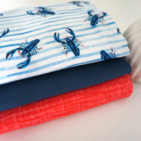 Musselin, Double Gauze, Lobster, Weiß/Blau, Meterware