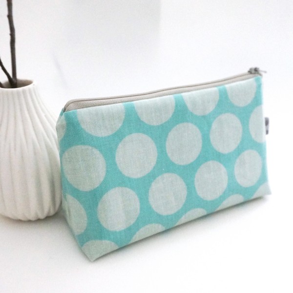 Kosmetiktasche, Schminktasche, Wachstuch, Dots Maxi, Aqua