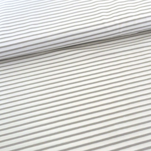 Jersey Bretonstreifen Weiß/Hellgrau, Meterware