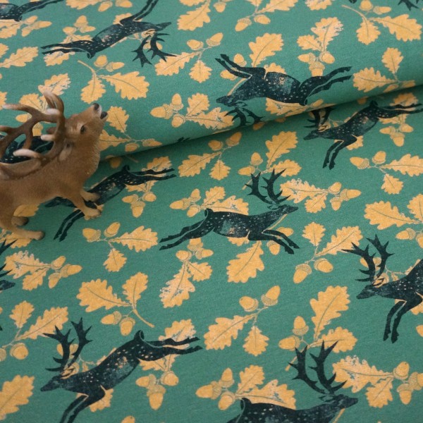 Jersey, Natural Stamp, Hirsche, Grün, swafing, Meterware