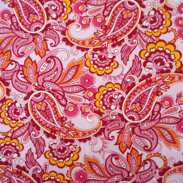 Baumwollstoff, Paisley, Blumen, Pink, Meterware