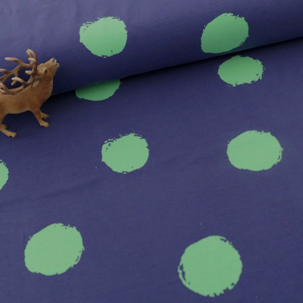 Jersey, Maxi Kleckse, große Punkte, Blau, Mint, Meterware